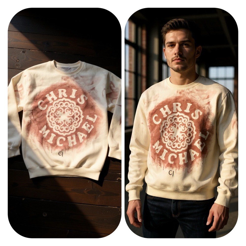 Men's Cream and Red Crewneck Sweater